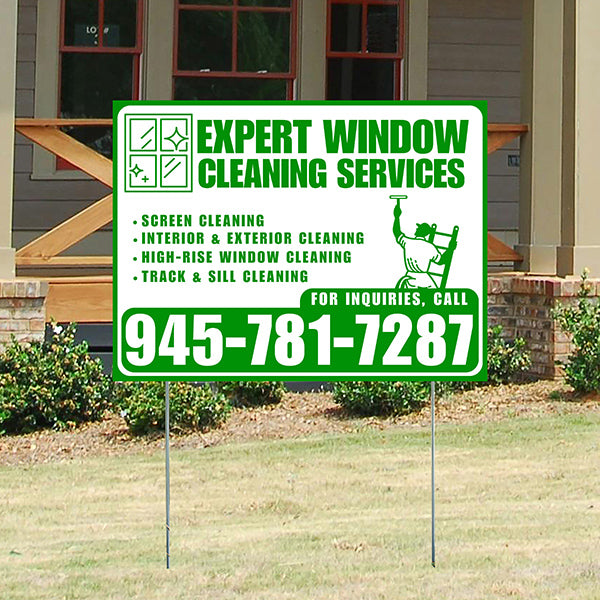 Expert Window Cleaning Services - Screen Cleaning, Interior & Exterior Cleaning, High-Rise Window Cleaning, Track & Sill Cleaning - Plain Green White Design - YardSigns.com