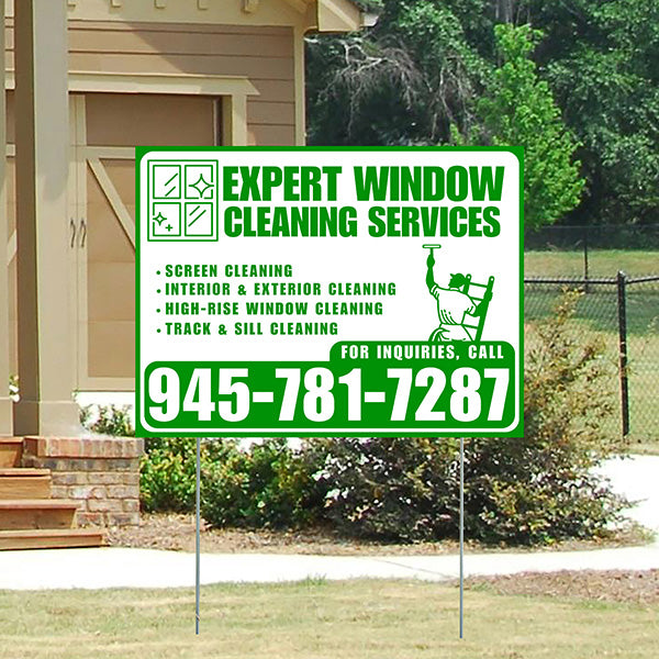 Expert Window Cleaning Services - Screen Cleaning, Interior & Exterior Cleaning, High-Rise Window Cleaning, Track & Sill Cleaning - Plain Green White Design - YardSigns.com
