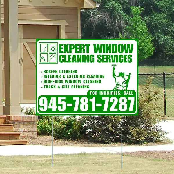 Expert Window Cleaning Services - Screen Cleaning, Interior & Exterior Cleaning, High-Rise Window Cleaning, Track & Sill Cleaning - Plain White Green Design YardSigns.com