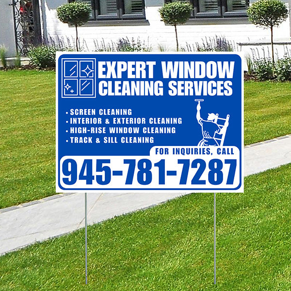 Expert Window Cleaning Services - Screen Cleaning, Interior & Exterior Cleaning, High-Rise Window Cleaning, Track & Sill Cleaning - Plain White Blue Design - YardSigns.com
