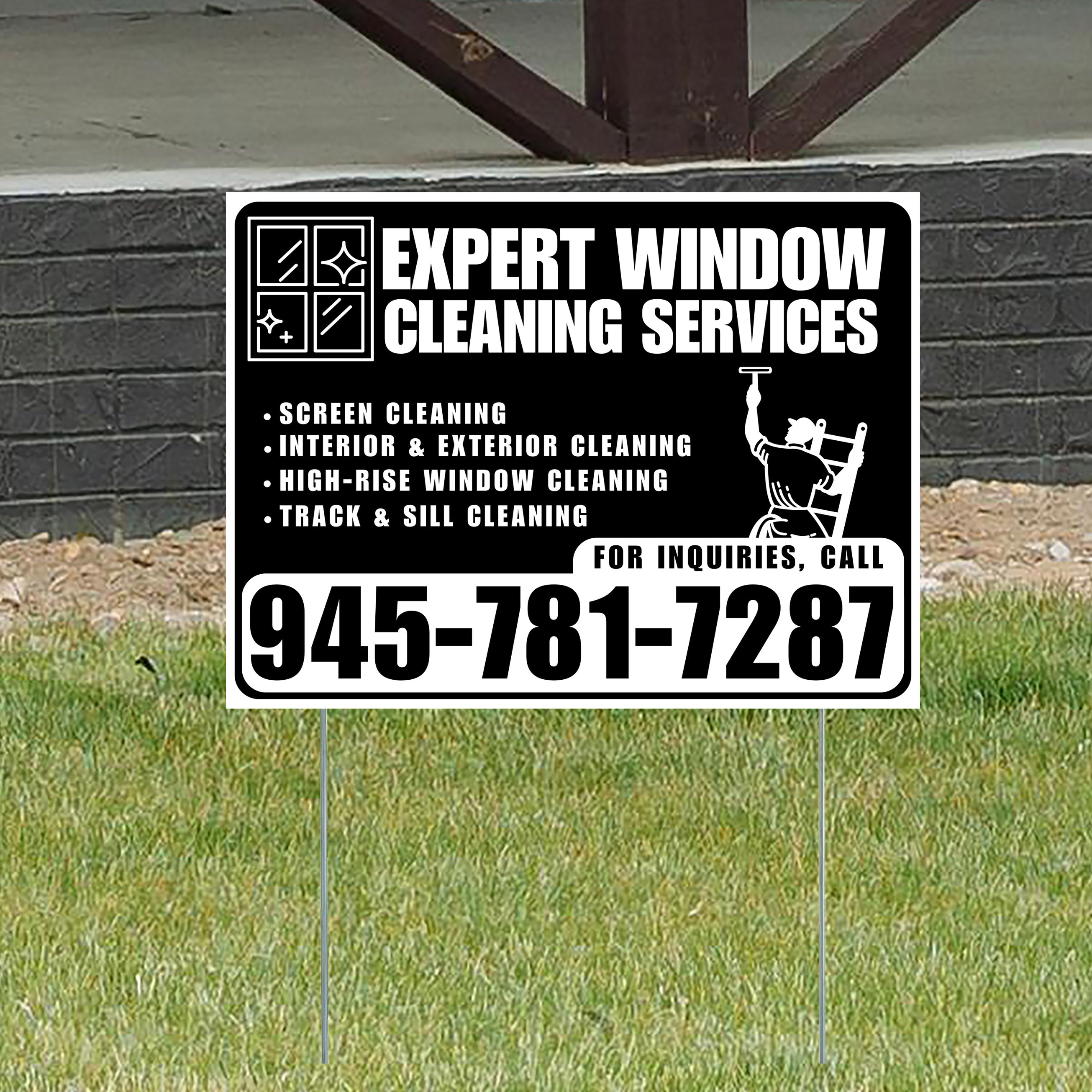 Expert Window Cleaning Services - Screen Cleaning, Interior & Exterior Cleaning, High-Rise Window Cleaning, Track & Sill Cleaning - Plain White Black Design - YardSigns.com