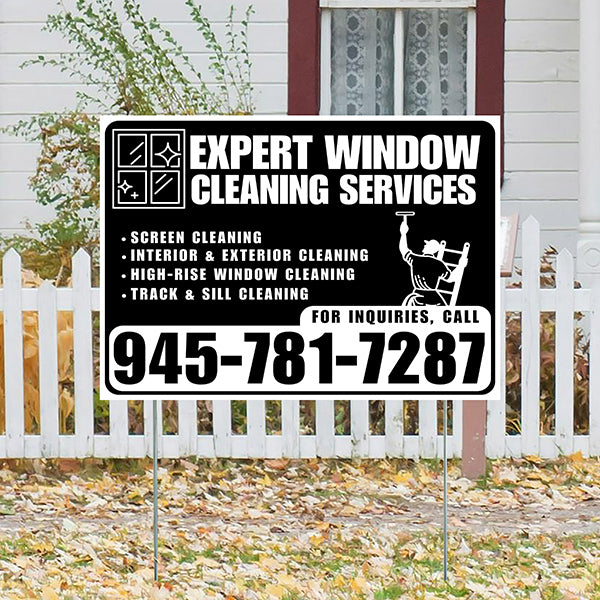 Expert Window Cleaning Services - Screen Cleaning, Interior & Exterior Cleaning, High-Rise Window Cleaning, Track & Sill Cleaning - Plain White Black Design - YardSigns.com