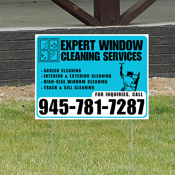 Expert Window Cleaning Services - Screen Cleaning, Interior & Exterior Cleaning, High-Rise Window Cleaning, Track & Sill Cleaning - Plain White Aqua Blue Design - YardSigns.com