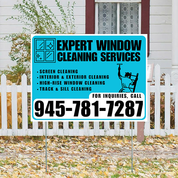 Expert Window Cleaning Services - Screen Cleaning, Interior & Exterior Cleaning, High-Rise Window Cleaning, Track & Sill Cleaning - Plain White Aqua Blue Design - YardSigns.com