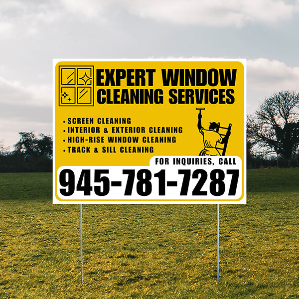 Expert Window Cleaning Services - Screen Cleaning, Interior & Exterior Cleaning, High-Rise Window Cleaning, Track & Sill Cleaning - Plain White Mustard Gold Design - YardSigns.com