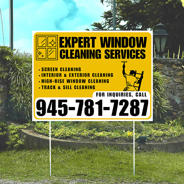 Expert Window Cleaning Services - Screen Cleaning, Interior & Exterior Cleaning, High-Rise Window Cleaning, Track & Sill Cleaning - Plain White Mustard Gold Design - YardSigns.com