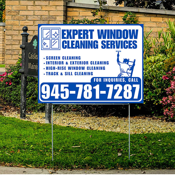 Expert Window Cleaning Services - Screen Cleaning, Interior & Exterior Cleaning, High-Rise Window Cleaning, Track & Sill Cleaning - Plain Blue White Design - YardSigns.com
