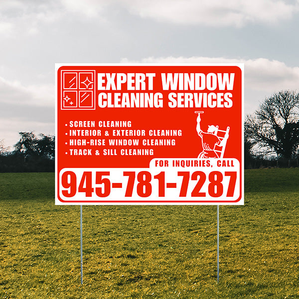 Expert Window Cleaning Services - Screen Cleaning, Interior & Exterior Cleaning, High-Rise Window Cleaning, Track & Sill Cleaning - Plain White Chili Red Design - YardSigns.com