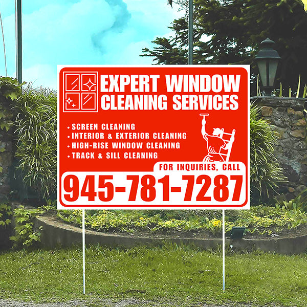 Expert Window Cleaning Services - Screen Cleaning, Interior & Exterior Cleaning, High-Rise Window Cleaning, Track & Sill Cleaning - Plain White Chili Red Design - YardSigns.com