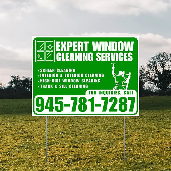 Expert Window Cleaning Services - Screen Cleaning, Interior & Exterior Cleaning, High-Rise Window Cleaning, Track & Sill Cleaning - Plain White Green Design - YardSigns.com