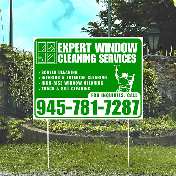 Expert Window Cleaning Services - Screen Cleaning, Interior & Exterior Cleaning, High-Rise Window Cleaning, Track & Sill Cleaning - Plain White Green Design - YardSigns.com