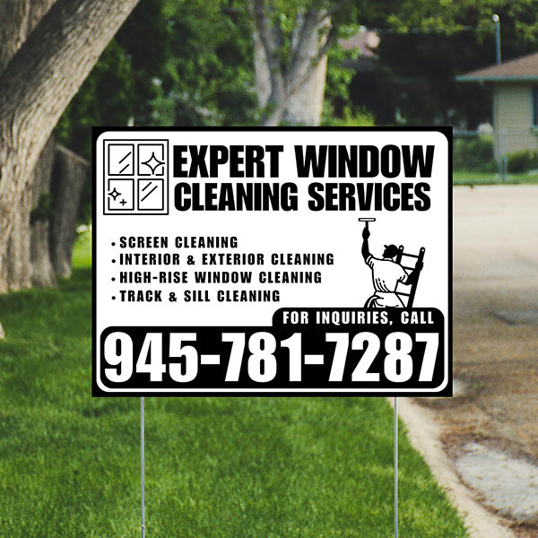 Expert Window Cleaning Services - Screen Cleaning, Interior & Exterior Cleaning, High-Rise Window Cleaning, Track & Sill Cleaning - Plain Black White Design - YardSigns.com