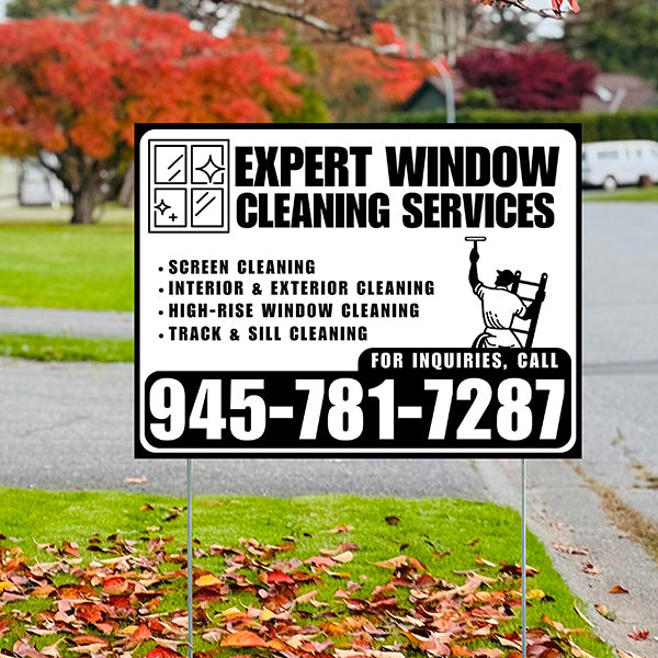 Expert Window Cleaning Services - Screen Cleaning, Interior & Exterior Cleaning, High-Rise Window Cleaning, Track & Sill Cleaning - Plain Black White Design - YardSigns.com