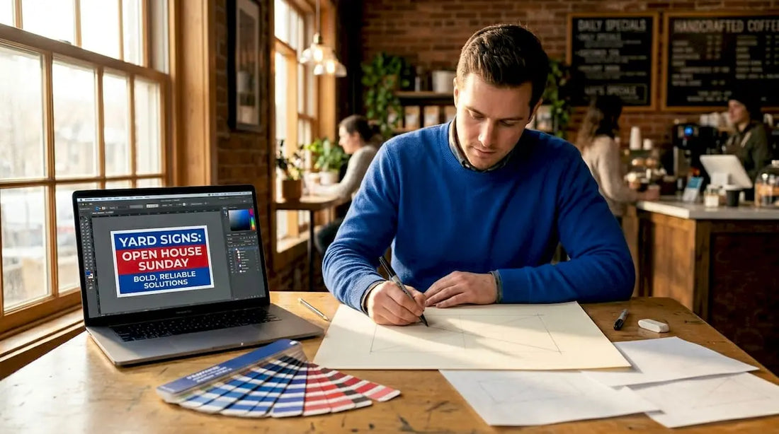 Designer sketching custom yard sign artwork