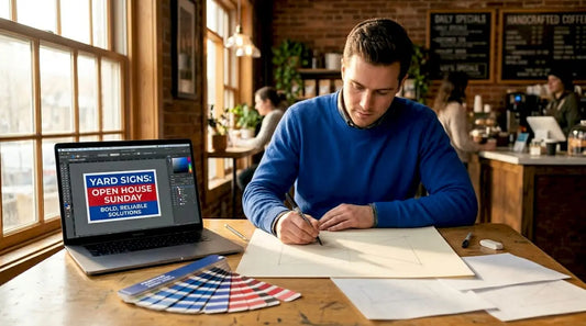 Designer sketching custom yard sign artwork