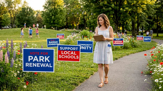 Campaign manager reviewing local yard signs