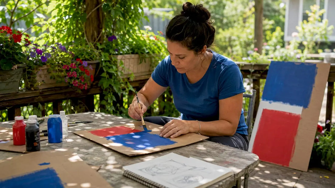 Person crafting homemade political signs outdoors