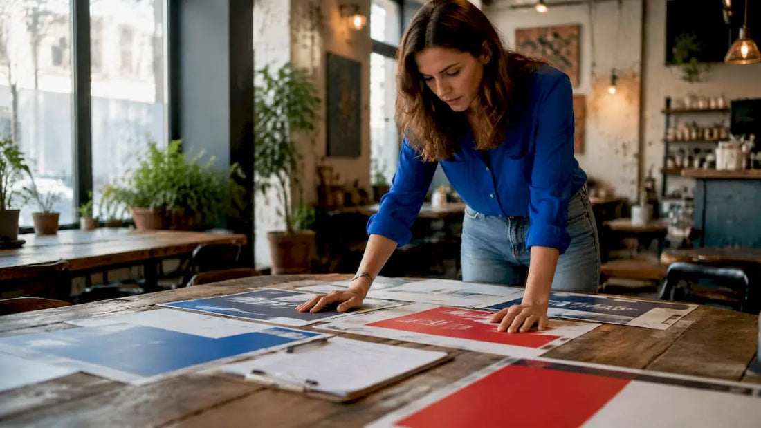 Campaign manager reviewing bulk yard sign proofs