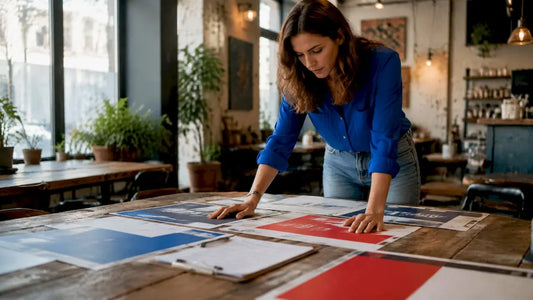 Campaign manager reviewing bulk yard sign proofs
