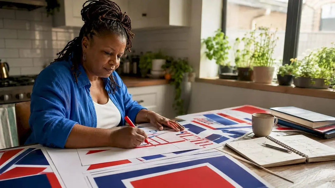 Woman designing a political yard sign.