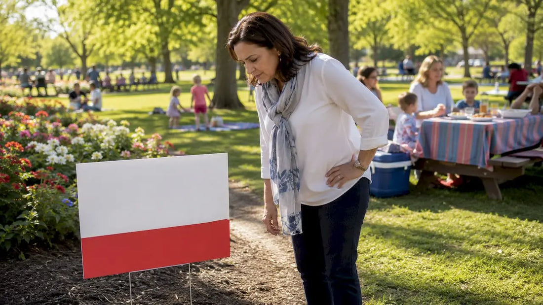 Marketer inspecting coming soon yard sign outdoors