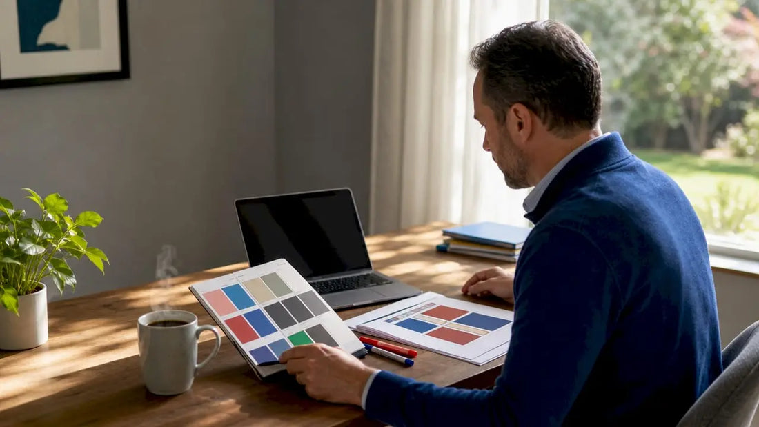 Man placing yard sign order online at home