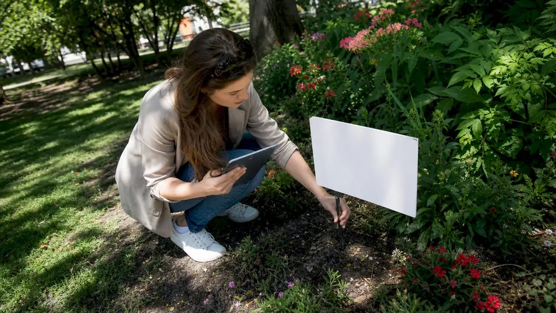 Agent installing real estate yard sign outdoors