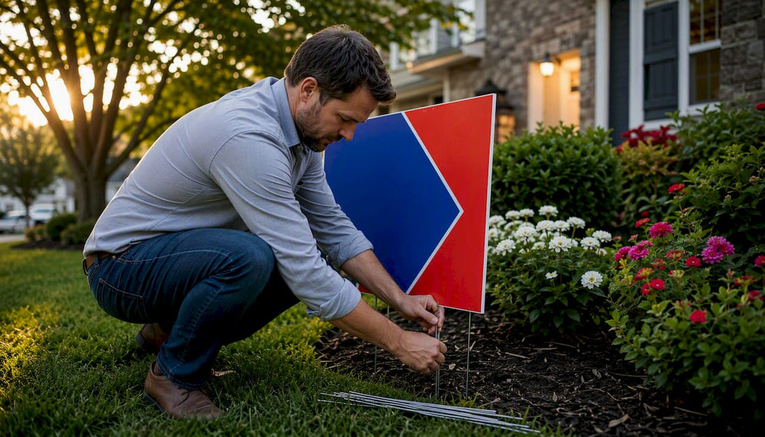 Agent installing real estate yard sign