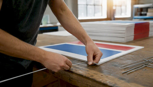 Hands assembling yard sign with stakes
