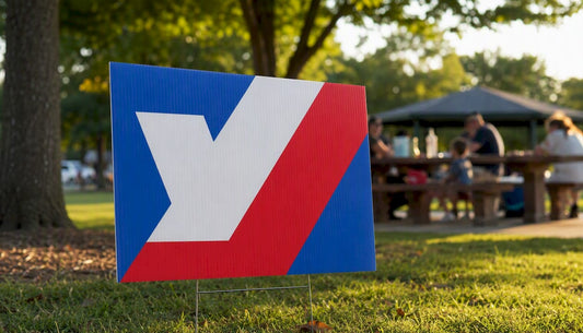 Close-up of legible yard sign font outdoors