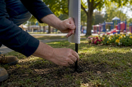 Hands installing Coroplast yard sign panel