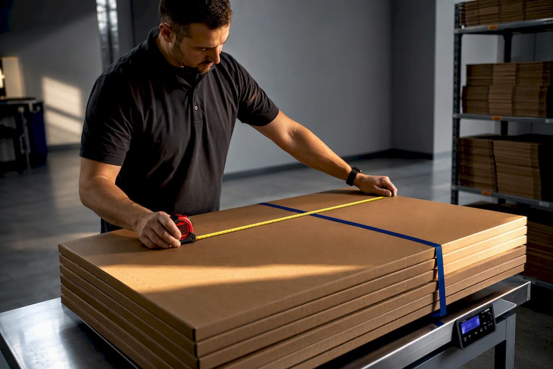 Measuring flat sign cartons for shipment