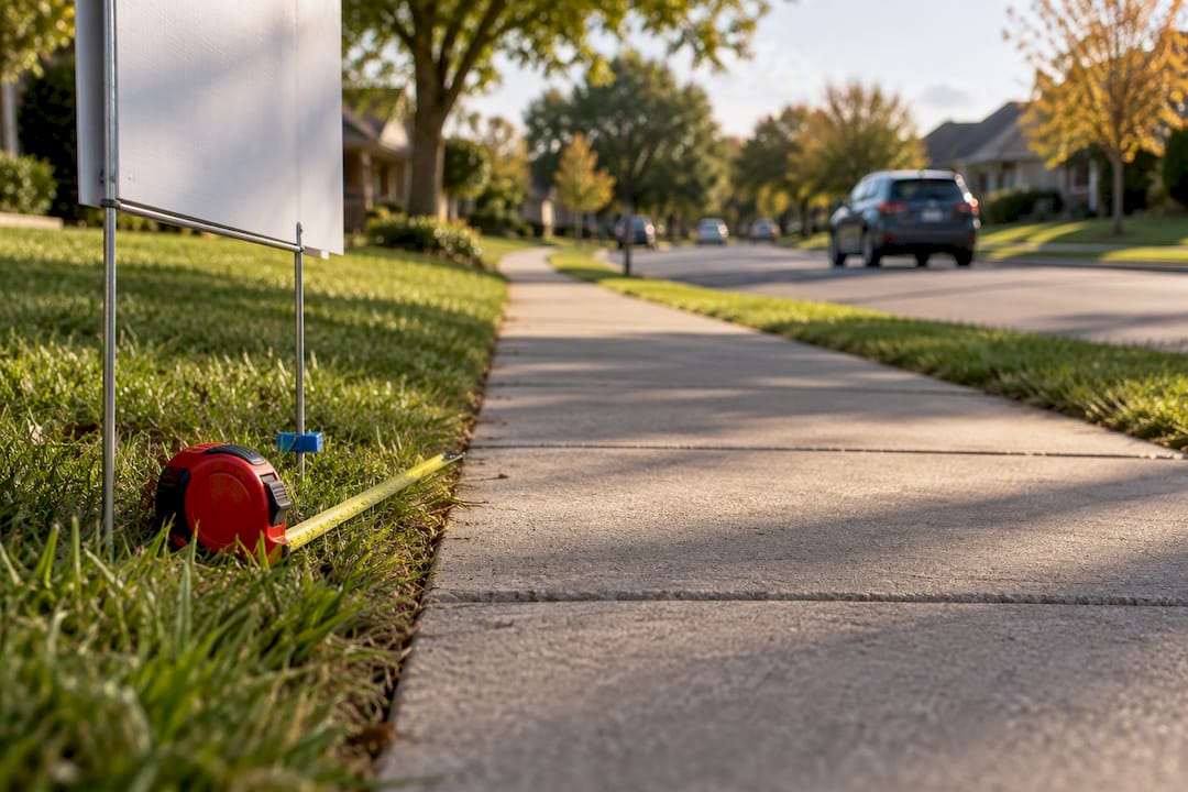 Anonymous yard sign beside long viewing path
