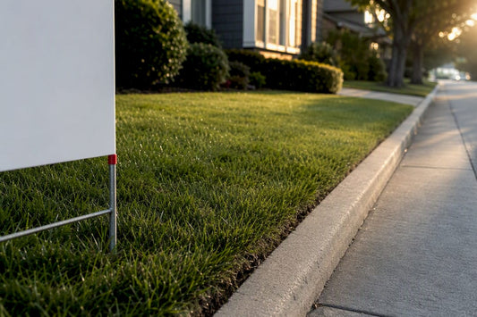Anonymous yard sign beside HOA property curb