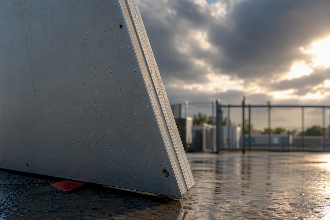 Anonymous aluminum panel after outdoor weather exposure