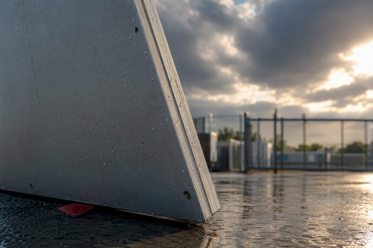 Anonymous aluminum panel after outdoor weather exposure