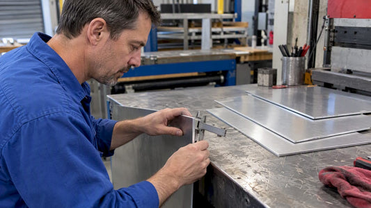 Technician measuring an aluminum sign panel