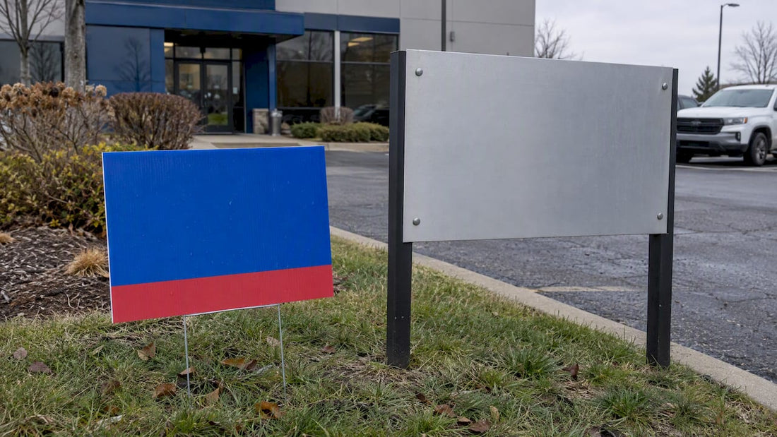 Coroplast and aluminum signs outdoors