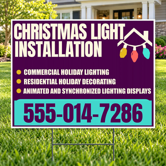 Holiday Signs - Christmas light installation - Plum, Cream & Jewel-Tone Roofline Christmas Light Installation Yard Sign – 24 x 18 YardSigns.com