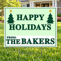 Holiday Signs - Family holiday greeting - Sage & Evergreen Trees Happy Holidays Family Yard Sign – 24 x 18 YardSigns.com