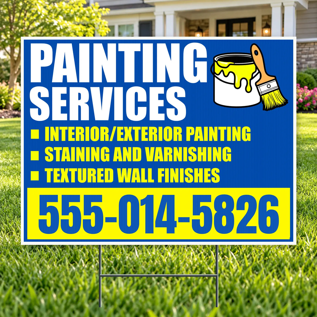 Painters Sign - Royal Blue & Yellow Painting Services Yard Sign – 24 x 18 YardSigns.com