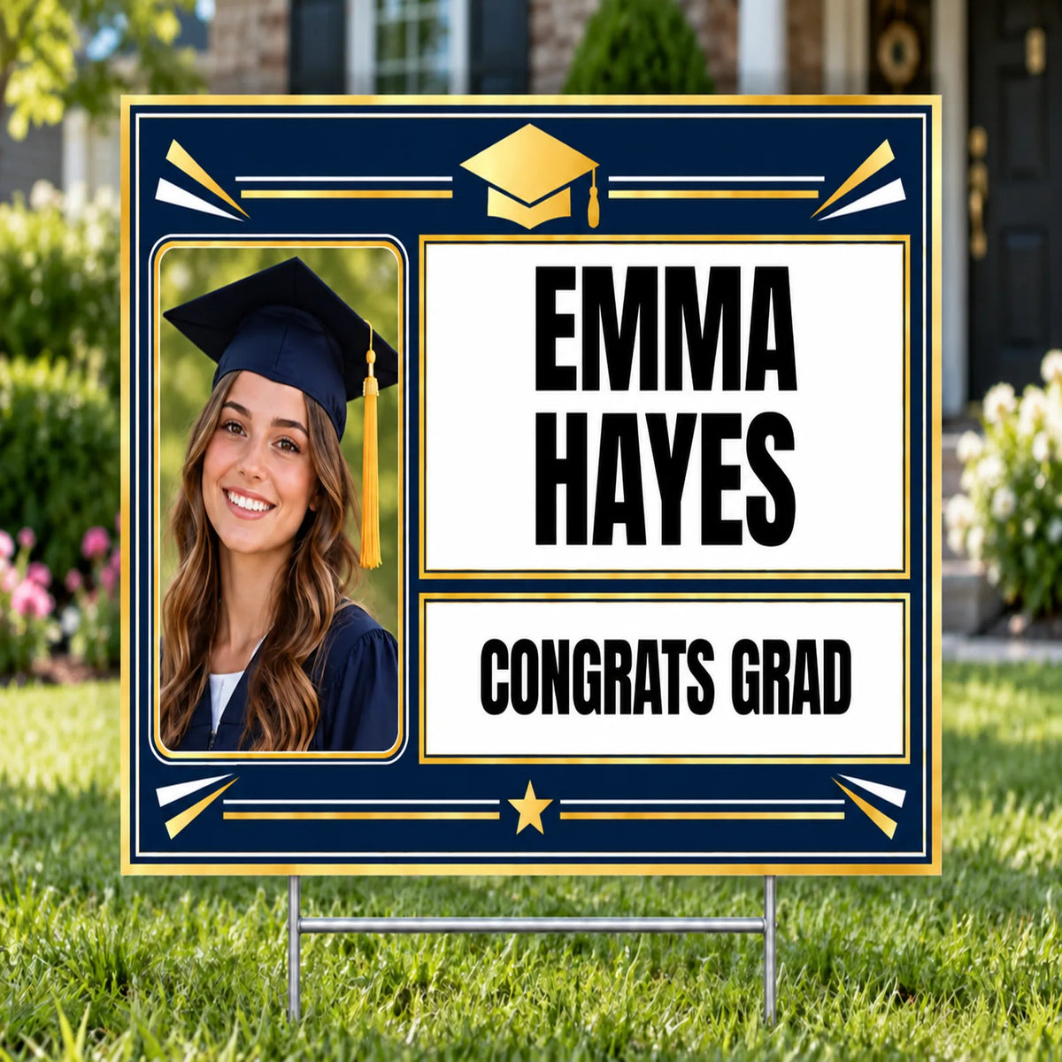 Graduation Signs - Classic Navy Gold Congratulations - Yardsigns.com YardSigns.com