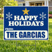 Christmas - Family holiday greeting - Navy & Gold Star Happy Holidays Family Yard Sign – 24 x 18 YardSigns.com