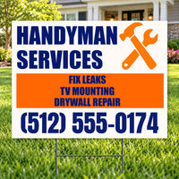 Handyman Services - Navy & Orange Crossed Tools Handyman Services Yard Sign – 24 x 18 YardSigns.com