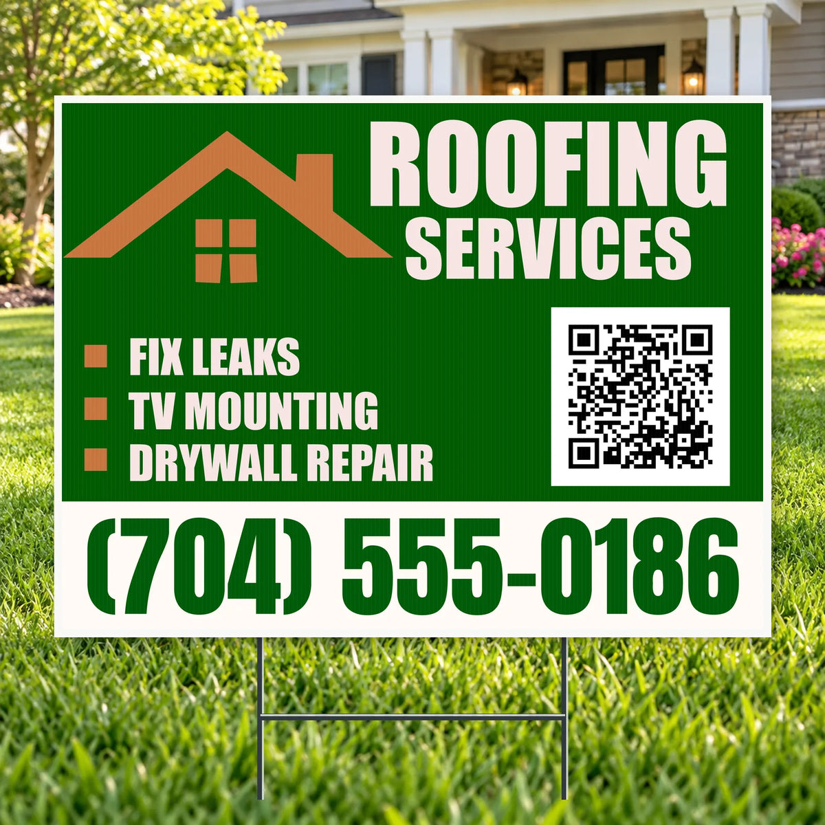 Roofers Signs - Forest Green & Copper Roofing Services Yard Sign – 24 x 18 YardSigns.com