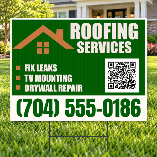 Roofers Signs - Forest Green & Copper Roofing Services Yard Sign – 24 x 18 YardSigns.com