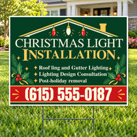 Holiday Signs - Christmas light installation - Evergreen & Gold Roofline Christmas Light Installation Yard Sign – 24 × 18 YardSigns.com