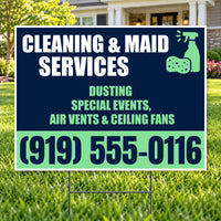 Cleaners/Maids Signs - Navy & Mint Spray Bottle Cleaning & Maid Services Yard Sign – 24 x 18 YardSigns.com