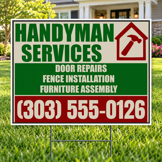 Handyman Services - Forest Green & Brown House Handyman Services Yard Sign – 24 x 18