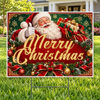 Christmas Greeting - Classic Santa Red & Gold Christmas Yard Sign Template – Custom Message – 24 x 18